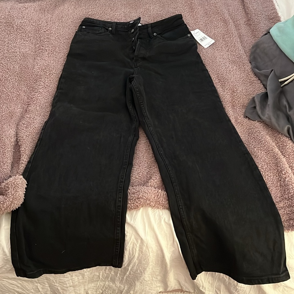 Free People Wide Leg High Rise Button Fly Jeans - Picture 5 of 5